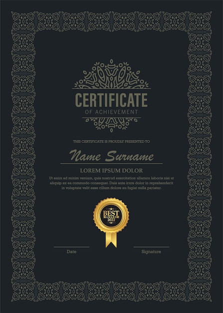 Plantilla de premio de certificado de logro clásico