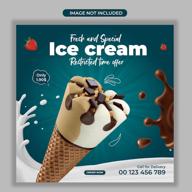 Plantilla premium de diseño de publicación de helado en redes sociales