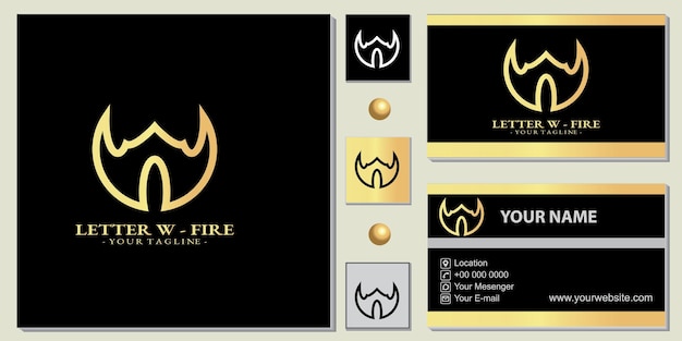 Plantilla premium de logotipo de letra w de oro de lujo con elegante tarjeta de visita vector eps 10
