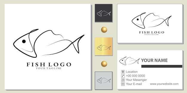 Plantilla premium de logotipo de pescado simple con elegante tarjeta de visita vector eps 10