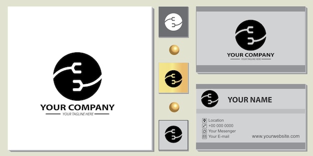 Plantilla premium de logotipo de reparación de círculo plano con elegante tarjeta de visita vectorial eps 10