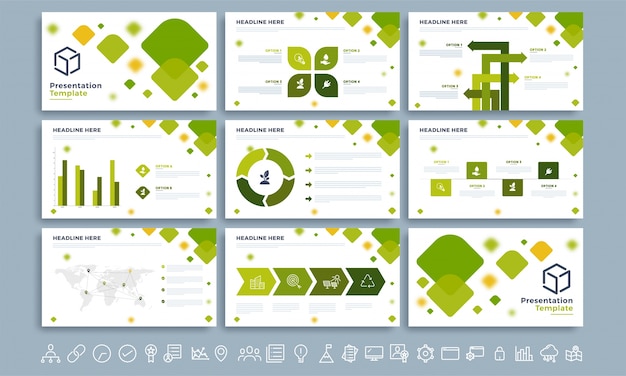 Vector plantilla de presentación ecológica con infografías.