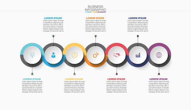 Plantilla de presentación empresarial infografía con 7 opciones.