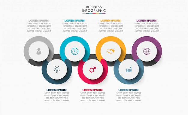 Plantilla de presentación empresarial infografía con 7 opciones.