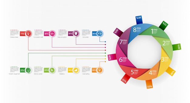 Vector plantilla de presentación empresarial infografía con 8 opciones.