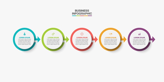 Plantilla de presentación empresarial infografía con cinco opciones.