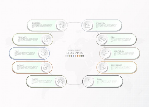 Plantilla de presentación empresarial infografía con iconos y 10 opciones o pasos.
