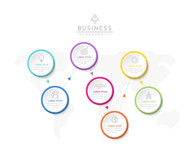 Vector plantilla de presentación empresarial de infografía vectorial con interconexión circular con 7 opciones