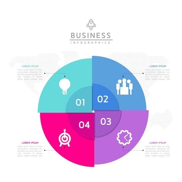 Plantilla de presentación empresarial infográfica vectorial con interconexión circular con 4 opciones