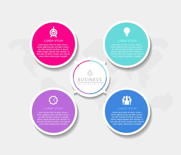 Plantilla de presentación empresarial infográfica vectorial con interconexión circular con 4 opciones