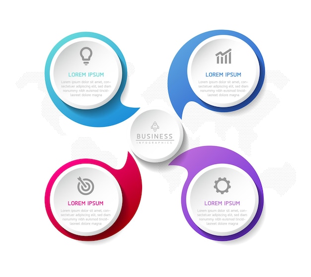 Plantilla de presentación empresarial infográfica vectorial con interconexión circular con 4 opciones