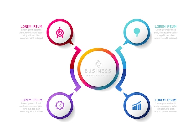 Plantilla de presentación empresarial infográfica vectorial con interconexión circular con 4 opciones