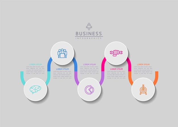 Plantilla de presentación empresarial infográfica vectorial con interconexión circular con 5 opciones