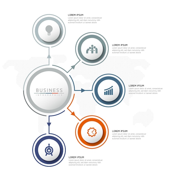Plantilla de presentación empresarial infográfica vectorial con interconexión circular con 5 opciones