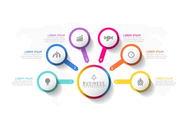 Plantilla de presentación empresarial infográfica vectorial con interconexión circular con 6 opciones