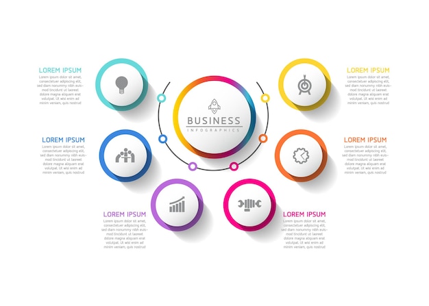 Plantilla de presentación empresarial infográfica vectorial con interconexión circular con 6 opciones