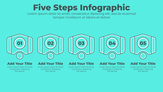 Vector plantilla de presentación de infografía empresarial de 5 pasos u opciones de diseño mínimo