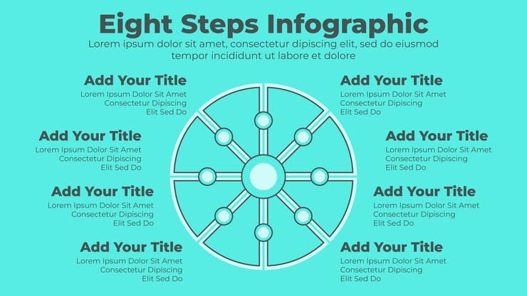 Vector plantilla de presentación de infografía empresarial de 8 pasos u opciones de diseño mínimo