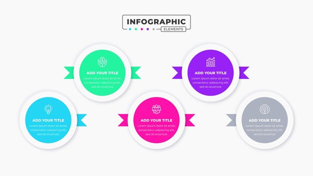 Plantilla de presentación de infografía empresarial creativa con 5 pasos u opciones