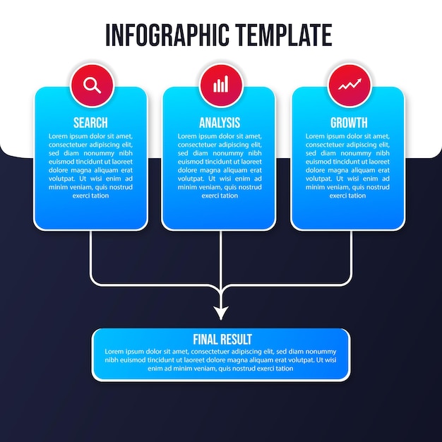 Vector plantilla de presentación de infografía moderna de tres pasos