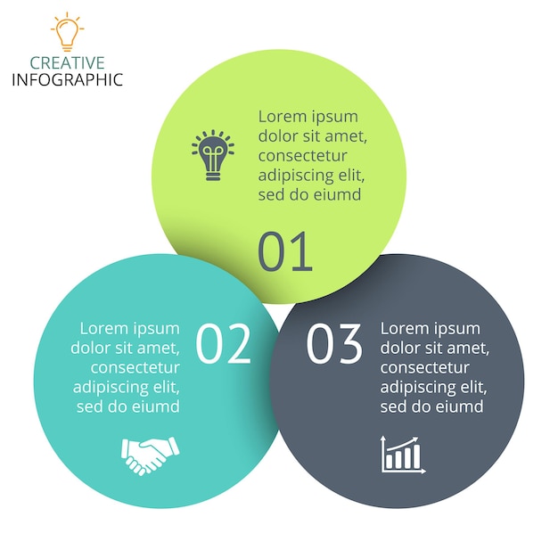 Plantilla de presentación de infografía vectorial diagrama de círculo gráfico con 3 opciones
