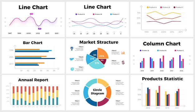 Plantilla de presentación de infografía vectorial Diagrama de partes de pasos de gráfico de informe estadístico financiero