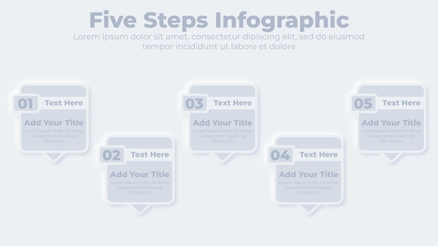 Plantilla de presentación infográfica de 5 pasos u opciones de negocio neumórfico