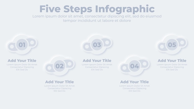 Plantilla de presentación infográfica de 5 pasos u opciones de negocio neumórfico