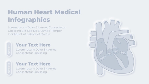 Plantilla de presentación infográfica de atención médica neumórfica y corazón humano