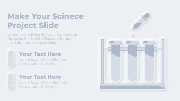 Plantilla de presentación infográfica de equipo de experimento de laboratorio y ciencia neumórfica