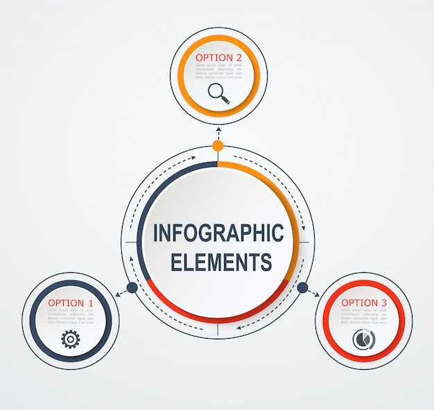 Plantilla de presentación de negocios infografía con 3 opciones.