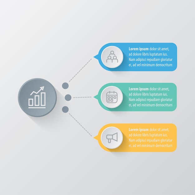 Plantilla de presentación de negocios infografía con 3 opciones.