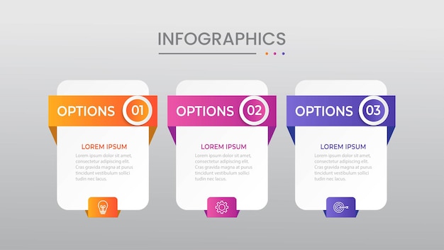 Plantilla de presentación de negocios infografía con 3 opciones.