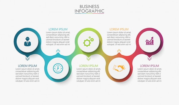 Plantilla de presentación de negocios infografía con 5 opciones.