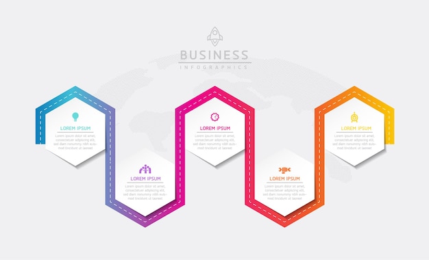 Plantilla de presentación de negocios de infografía vectorial conectada con 5 opciones