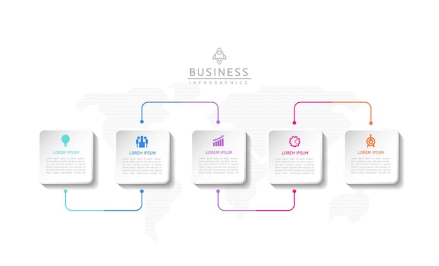 Plantilla de presentación de negocios de infografía vectorial conectada con 5 opciones