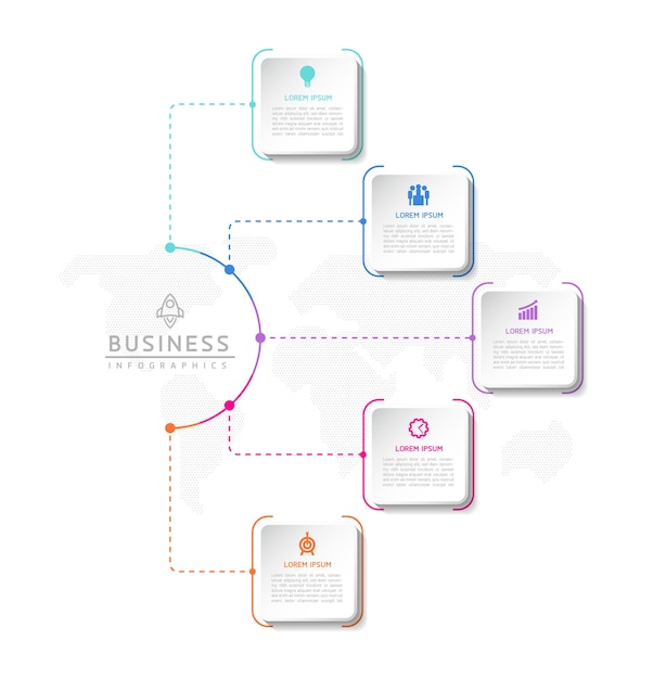 Plantilla de presentación de negocios de infografía vectorial conectada con 5 opciones