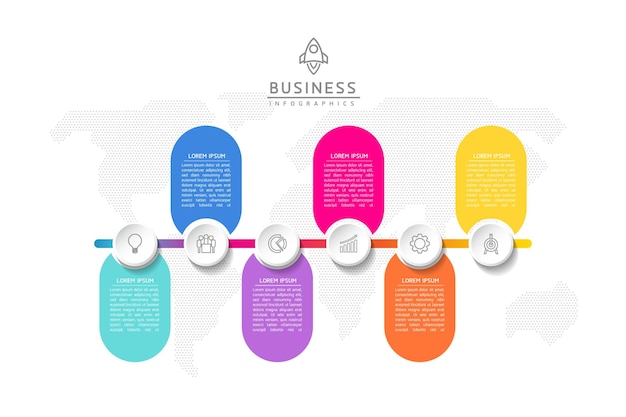 Plantilla de presentación de negocios de infografía vectorial conectada con 6 opciones