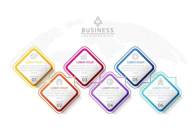 Plantilla de presentación de negocios de infografía vectorial conectada con 6 opciones