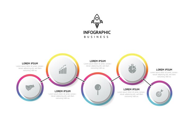 Plantilla de presentación de negocios de infografía vectorial con interconexión circular con 5 pasos