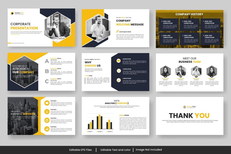 Vector plantilla de presentación de powerpoint de negocios para promoción de productos de folletos publicitarios.