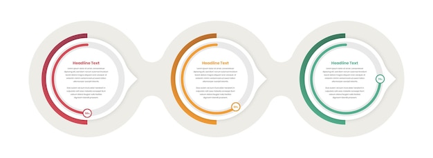 Vector plantilla de presentación de texto infográfico de pasos de formas ovaladas abstractas con barra de progreso circular