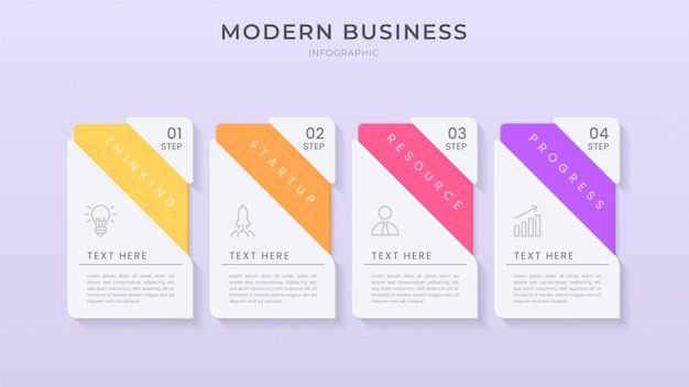 Plantilla de proceso de organigrama de diseño de elementos de infografía 3D con texto editable y estilo de corte de papel.