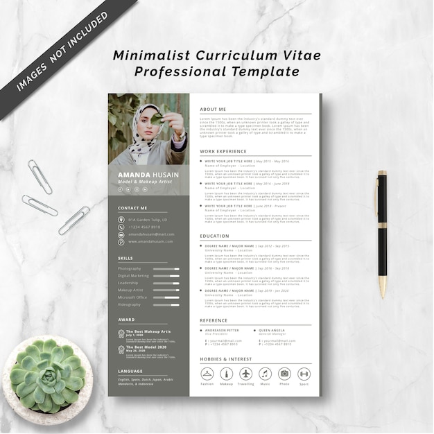 Plantilla profesional de curriculum vitae minimalista