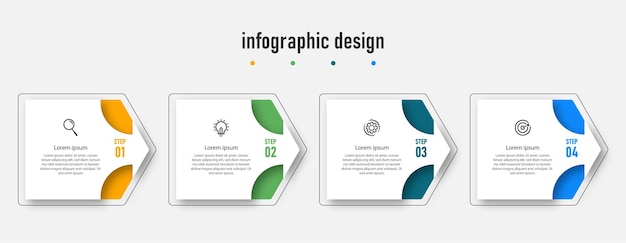 Plantilla profesional elegante de diseño de infografía empresarial de presentación con 4 pasos vector premium