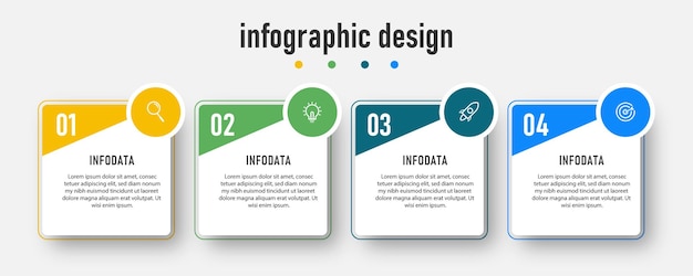Plantilla profesional elegante de diseño infográfico con 4 pasos Vector Premium