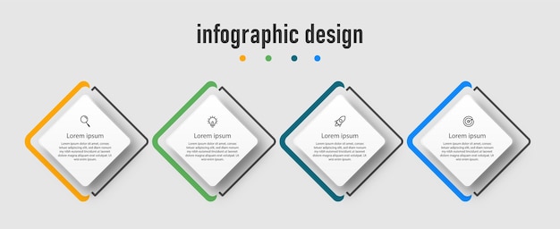 Plantilla profesional elegante de diseño infográfico de negocios de presentación con 4 pasos