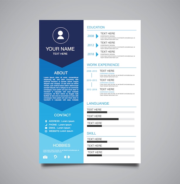 Plantilla profesional minimalista curriculum vitae azul