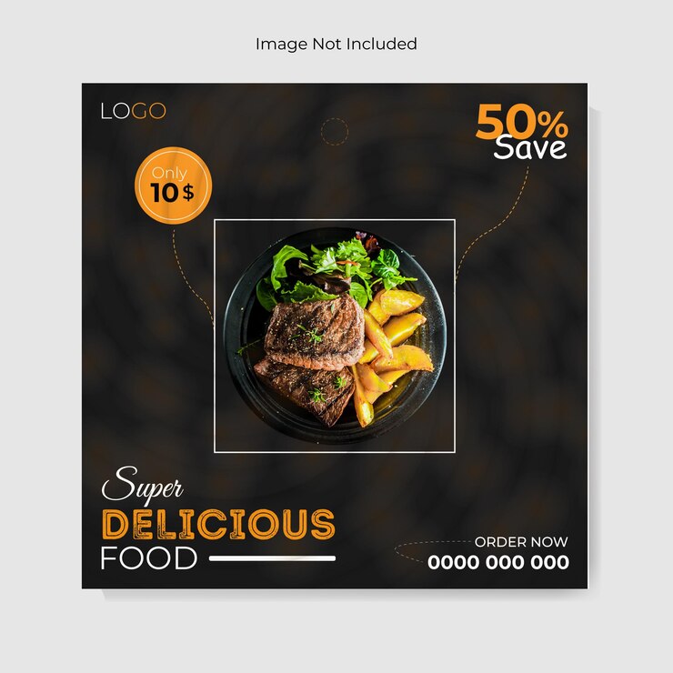 Vector plantilla de promoción de alimentos con foto medios sociales publica plantilla de publicación en redes sociales para el menú de alimentos