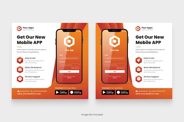 plantilla de promoción de aplicaciones móviles para publicaciones en redes sociales